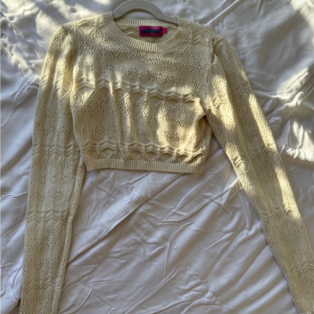 Cream Cropped Knit Sweater